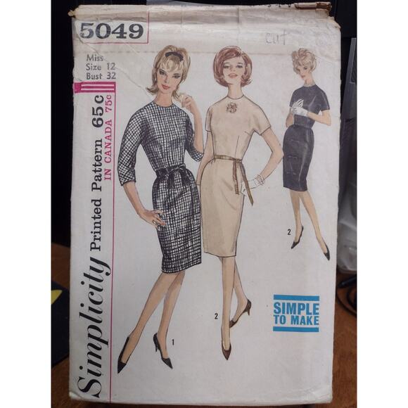 Vintage Simplicity Pattern 5049 Junior & Misses' One-Piece Dress Size 12 1960s - Picture 1 of 2
